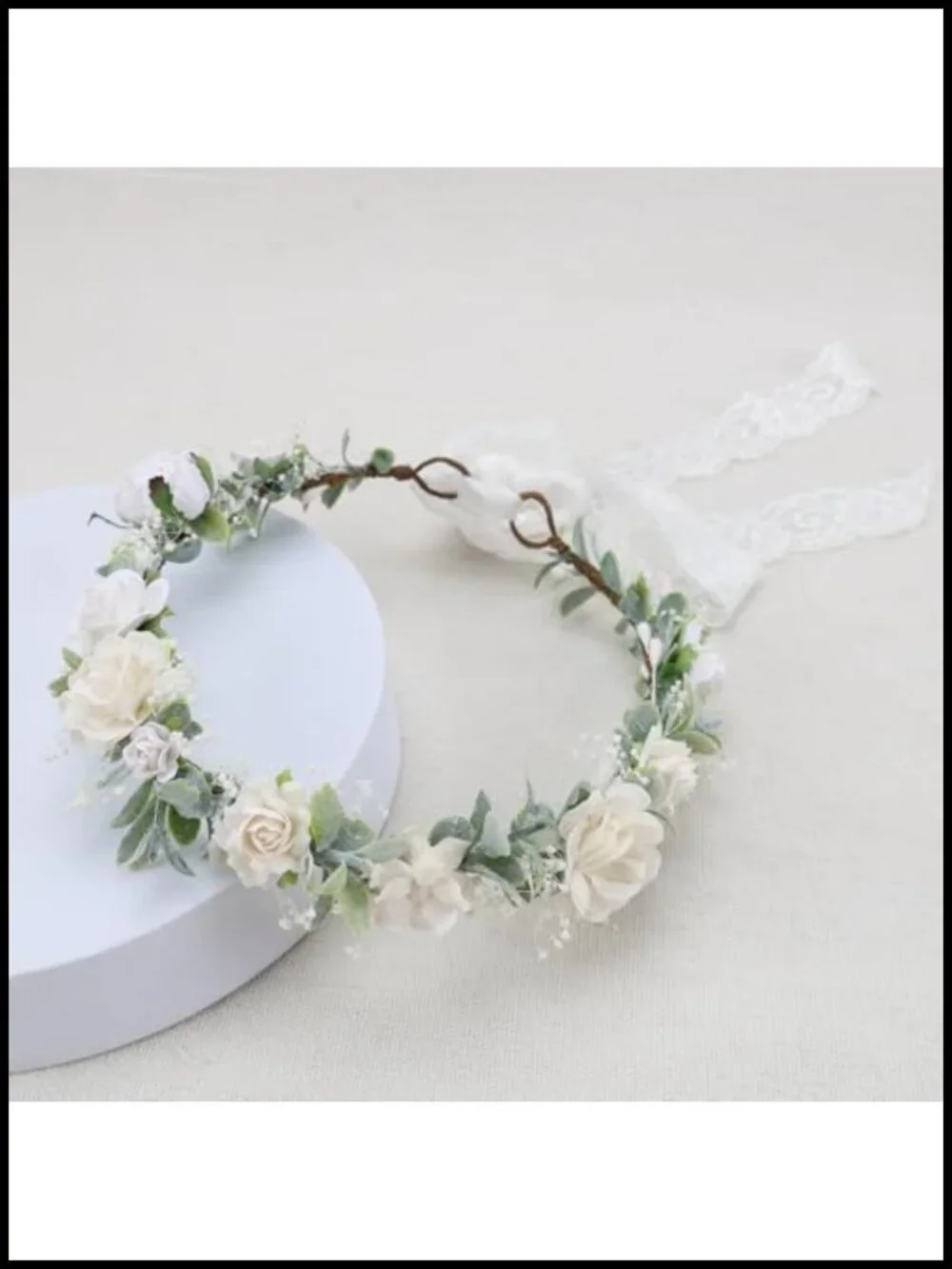 Handmade Flower Crown Headpiece with Preserved Baby's Breath, Adjustable Satin